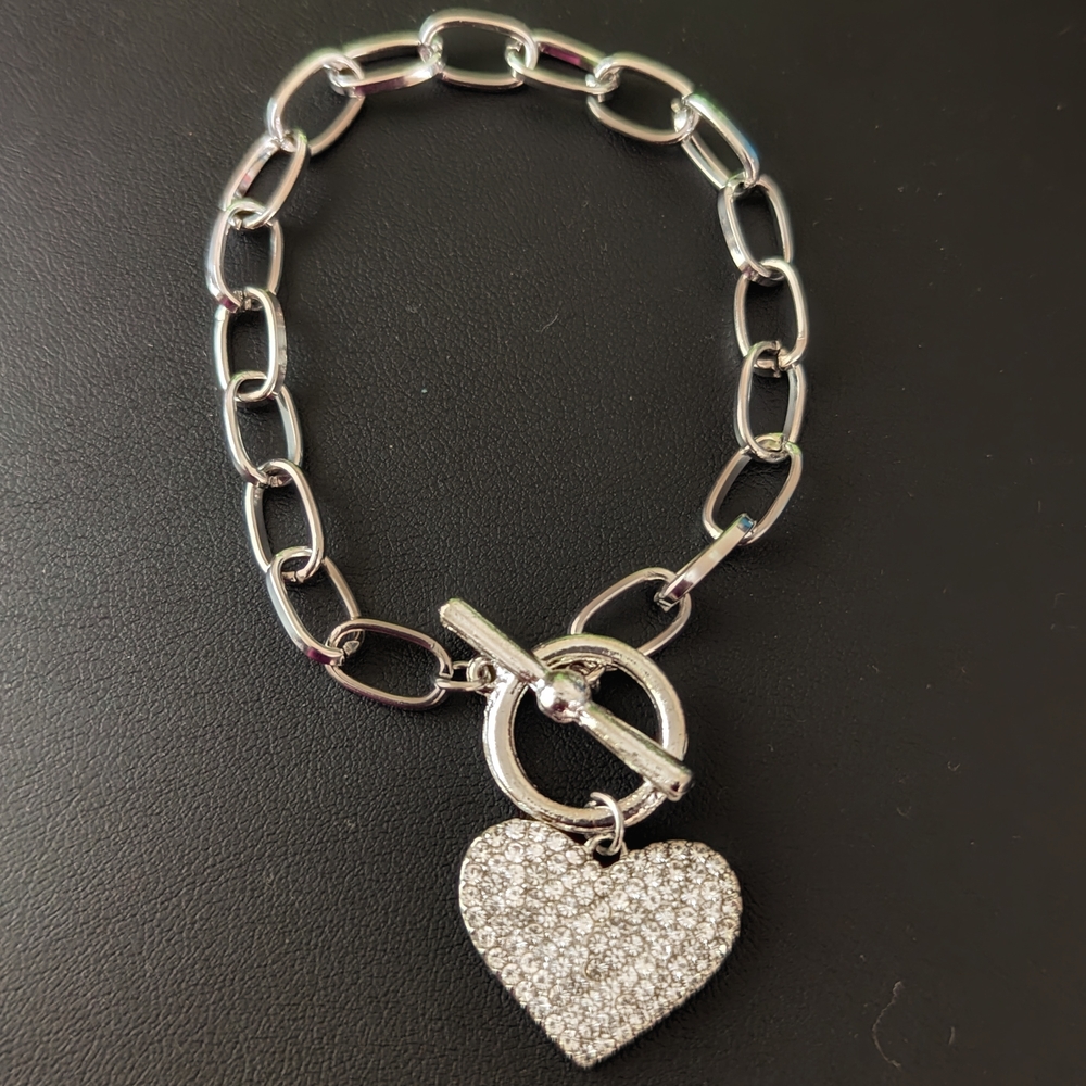 Silver Chain Bracelet with Heart Pendant